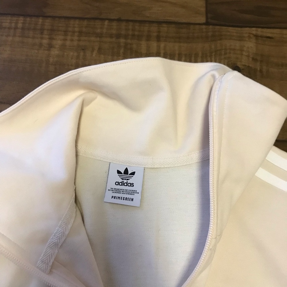adidas Cream Zip-Front Track Jacket with White Stripes - Picture 6 of 8